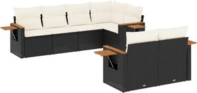 vidaXL 7 részes fekete polyrattan kerti ülőgarnitúra párnával