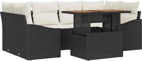 vidaXL Kerti Kanapé Szett tárolóval 7 pcs Fekete Poli rattan