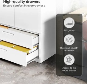 Moduláris többfunkciós fém szekrény fiókkal fehér MEGAN 1850 x 900 x 400 mm