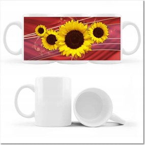 Fényképes bögre Sárga napsugarak piros alapon absztrakt