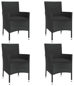 vidaXL 5 részes fekete polyrattan kerti bisztrógarnitúra párnákkal