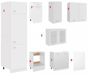 8 részes fehér forgácslap konyhai szekrénygarnitúra