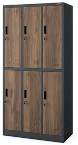 Fém öltözőszekrény 6 rekeszes IGOR, 900 x 1850 x 450 mm, Eco Design: antracit/ dió