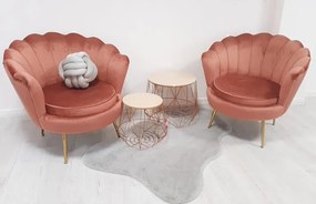 Fotel Art-deco stílusban, rózsaszín Velvet anyag/gold króm-arany, NOBLIN