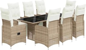 vidaXL 9 részes barna polyrattan kerti bisztrógarnitúra párnákkal