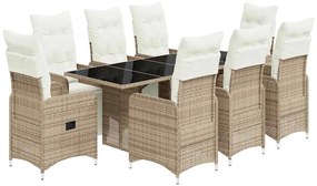 vidaXL 9 részes barna polyrattan kerti bisztrógarnitúra párnákkal