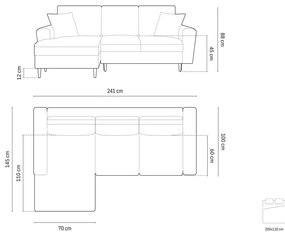 Sötétkék kordbársony kinyitható tárolóhelyes sarokkanapé (bal oldali-heverő résszel) Kyoto – Cosmopolitan Design