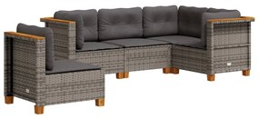 5 részes szürke polyrattan kerti ülőgarnitúra párnákkal
