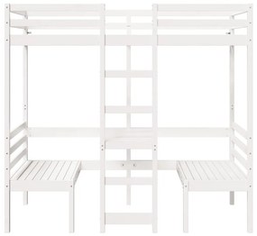 fehér fenyő galériaágy-keret asztallal és székekkel 90 x 190 cm