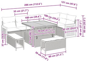 9 részes kerti kanapé szett párnákkal - Fekete Poli Rattan