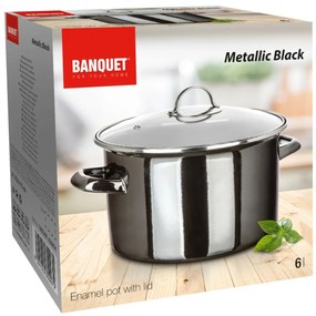 Banquet METALLIC Black 26 cm-es zománcozott fazék,6 l, fedővel, 26 cm