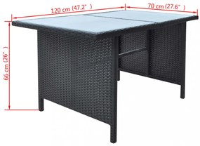 6-részes fekete polyrattan kültéri étkezőszett párnákkal