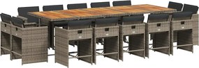 vidaXL 15 részes szürke polyrattan kerti ülőgarnitúra párnákkal