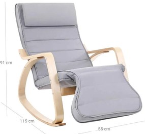 Hintaszék, relaxációs szék 5 irányban állítható lábtartó, világosszürke