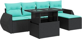 vidaXL 6 részes fekete polyrattan akácfa kerti ülőgarnitúra párnákkal