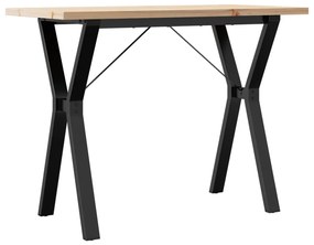 tömör fenyőfa és acél étkezőasztal Y-vázzal 100x50x75,5 cm