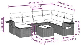 8 részes fekete polyrattan kerti ülőgarnitúra párnákkal