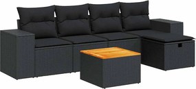 vidaXL 6 részes fekete polyrattan kerti ülőgarnitúra párnákkal