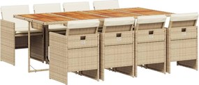 vidaXL 9 részes bézs polyrattan kerti étkezőgarnitúra párnákkal