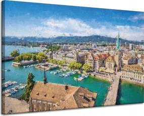 Vászonkép Pasztell Város Művészet Nyár Tájkép 120x80 cm