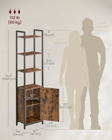 VASAGLE 6 szintes könyvespolc 24 × 40 × 159,5 cm, barna és fekete színben