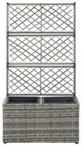 szürke rácsos polyrattan magaságyás 2 kaspóval 58 x 30 x 107 cm