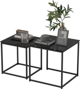 HOMCOM Dohányzóasztal 2 db-os kisasztal szett, modern dizájn, rakásolható, üvegasztal, fekete
