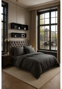 Sötétszürke egyszemélyes renforcé pamut ágyneműhuzat 140x200 cm Como Striped – Mila Home Luxury