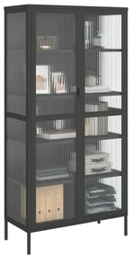fekete üveg és acél magasszekrény 85 x 40 x 180 cm