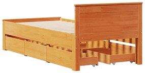 viaszbarna tömör fenyőfa ágy matrac nélkül fejtámlával 90x200cm