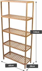 Bambusz polcos állvány 5 polc 60 x 26 x 130 cm