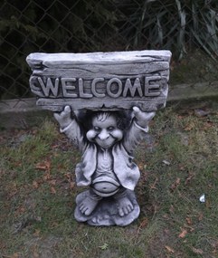 Beton figura Troll Welkome Manó törpe dekorációs figura 52cm