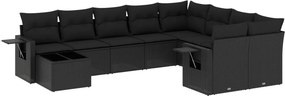 vidaXL 10 részes fekete polyrattan kerti ülőgarnitúra párnákkal