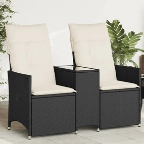 2 személyes fekete polyrattan dönthető kerti kanapé asztallal