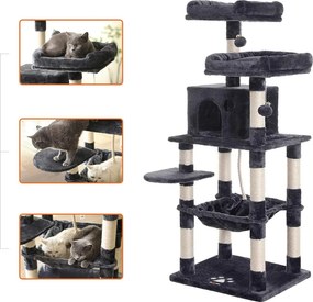 FEANDREA Macska kaparó, stabil macskatorony, 2 plüss fekhely, 143 cm