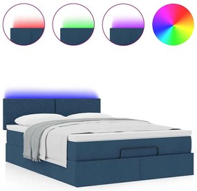 Ottomán ágy matraccal &amp; LED kék 140x190 cm szövet