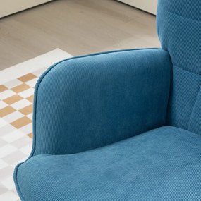 Karfás fotel lábtartóval, relax fotel, kárpitozott, kordbársony hatású, kék