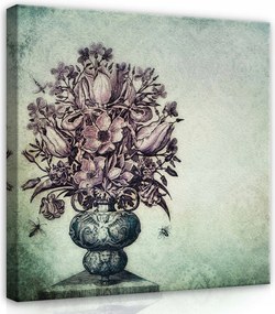 Vászonkép 80x80 Vintage csokor botanikai grafika antik váza retro virágok