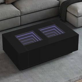 Fekete végtelen hatású LED-es dohányzóasztal 116 x 69 x 40 cm