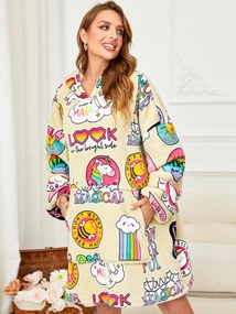 MAGICAL krémszínű báránybunda hatású kapucnis, ujjas pléd