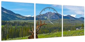 Kép - Szarvas a réten (órával) (90x30 cm)