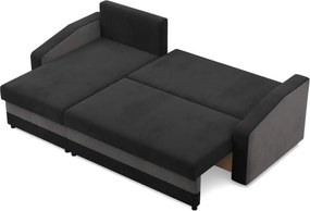 Hewlet sarokkanapé, 2 ágyneműtartóval, szövet anyag, univerzális oldal, hab töltet, fekete - szürke