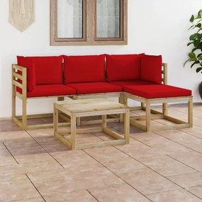 vidaXL 5 részes kerti ülőgarnitúra piros párnákkal