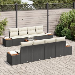9 részes kerti kanapé szett párnákkal fekete poly rattan akác