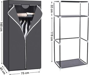 Szövet gardrób, összecsukható szekrény, szürke