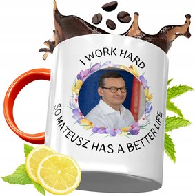 Narancssárga Bögre Mateusz Morawiecki Ajándék fényképes nyomtatással