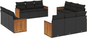 vidaXL 12 részes fekete polyrattan kerti ülőgarnitúra párnákkal