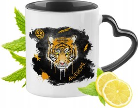 Tigris Bögre Fekete Szív Alakú Füllel Ajándék