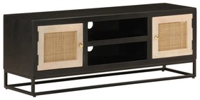 fekete tömör mangófa és vas TV-szekrény 110 x 30 x 40 cm