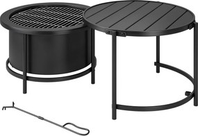 Outsunny kerek tűzrakó tál 66 x 63 x 41 cm – grillezőrács, tűzkapa, fedél és állvány kertre, erkélyre, teraszra, kültéri grillezéshez | Aosom